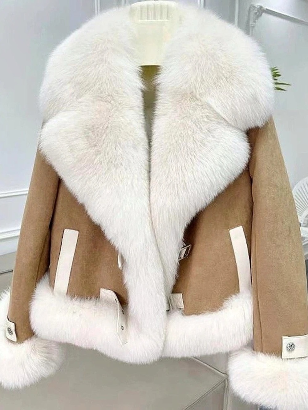 Productseeker 78Women's Brown & White Fur-Trim Jacket nwt